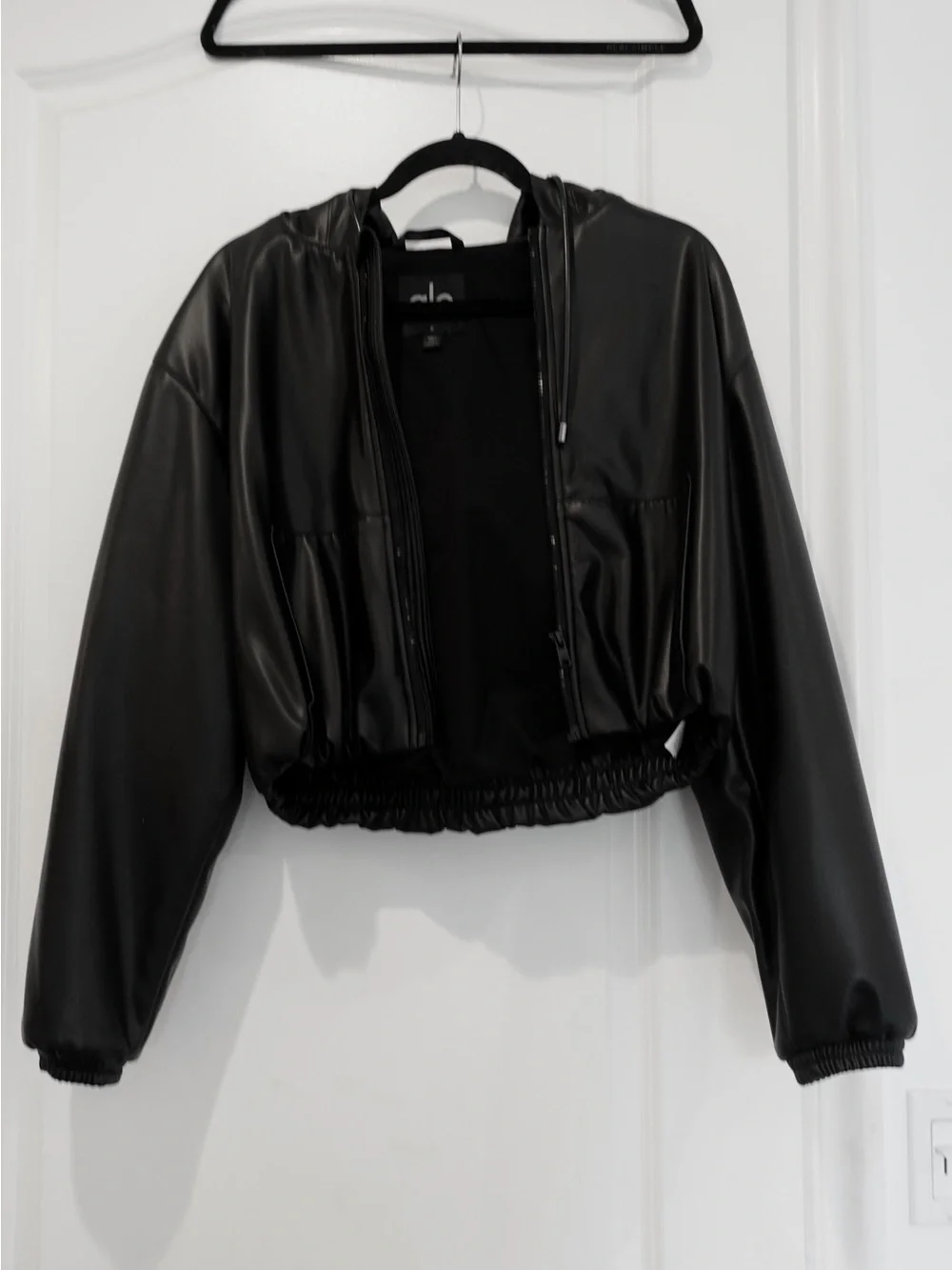 ALO Yoga Faux Leather Cropped Jacket in Black